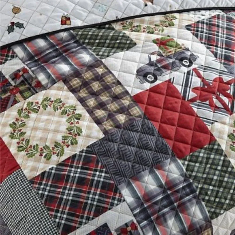 Christmas Truck Farmhouse QUEEN Quilt Set Holiday